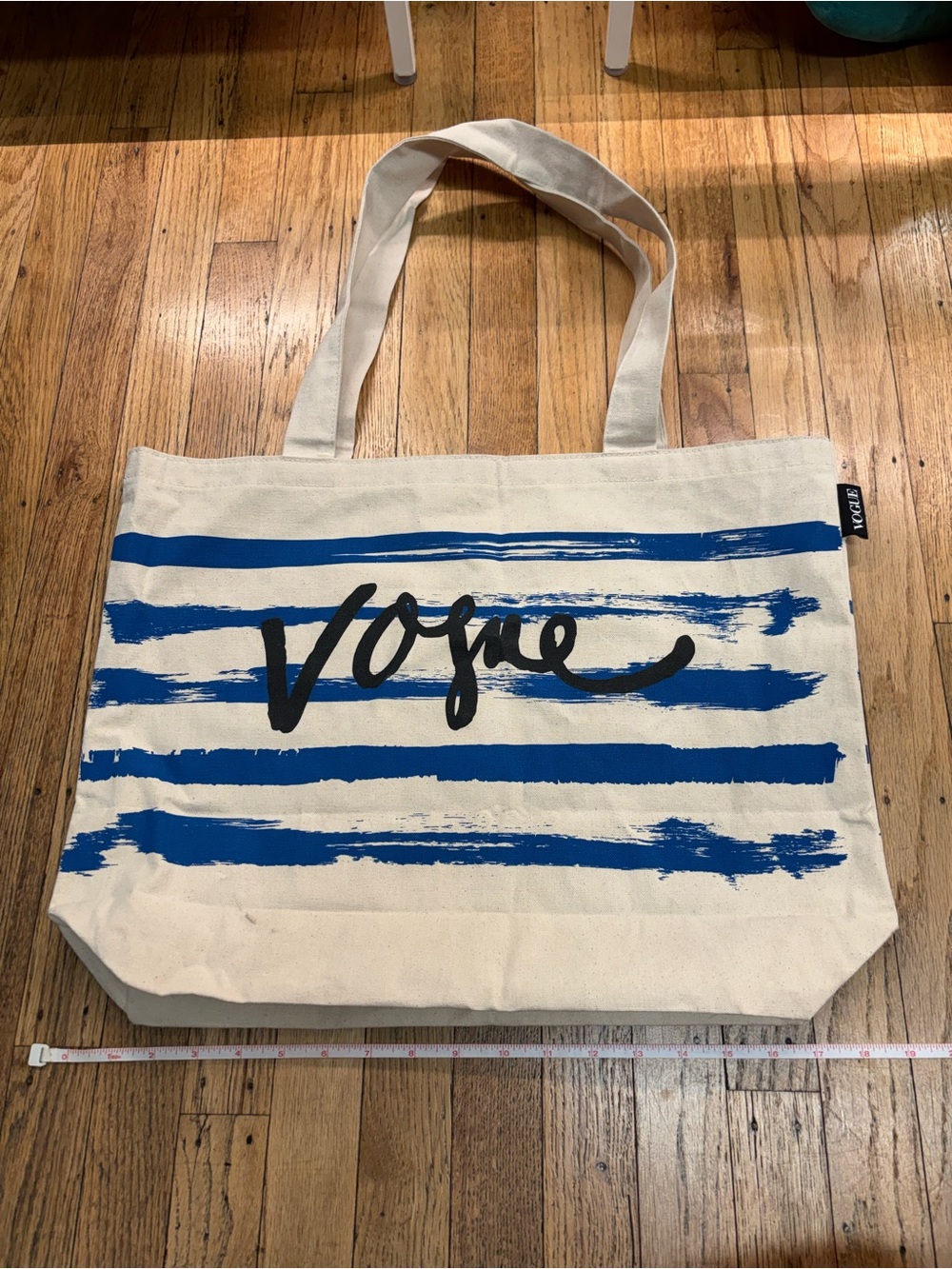 Vogue Blue and Cream Striped Canvas Tote